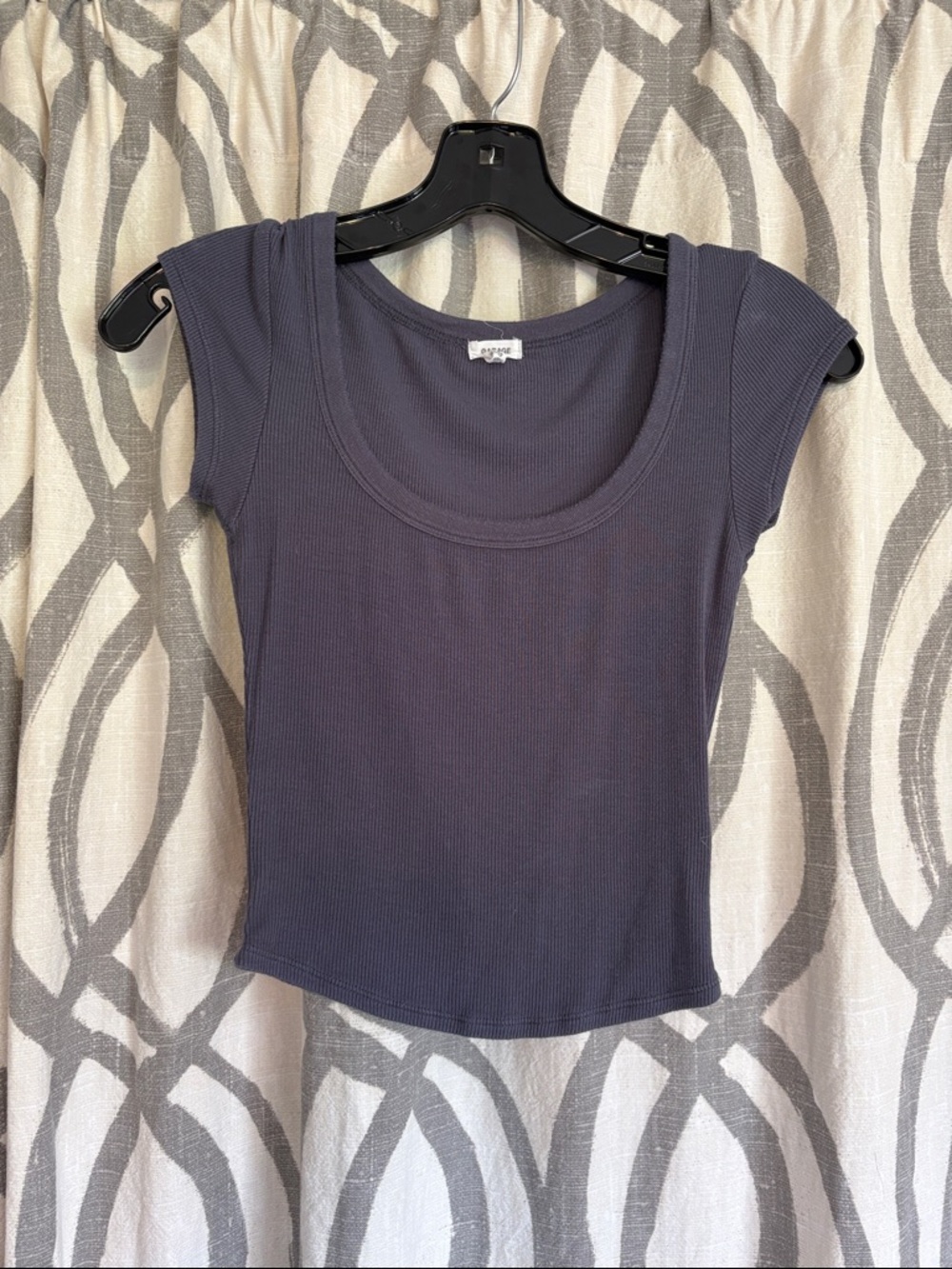Garage Scoop Neck Ribbed Short Sleeve Top - Charcoal